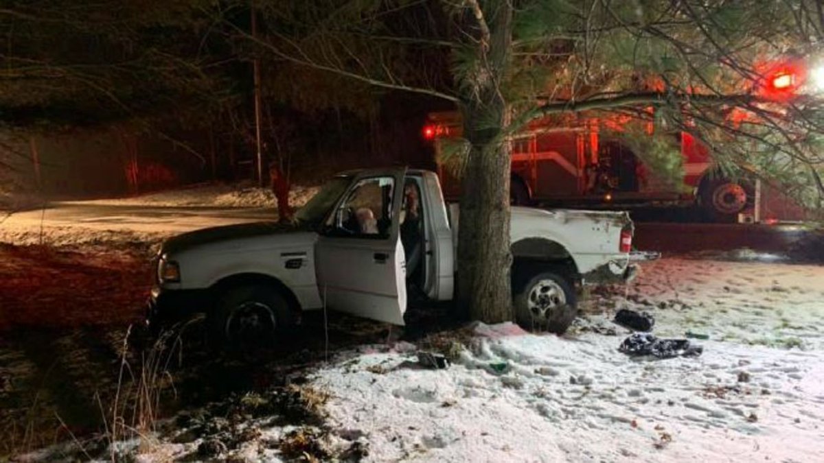 A pickup truck crashed into a tree early Wednesday.  The accident happened about 3:46 a.m. on Old State Road in Farmington Township. 