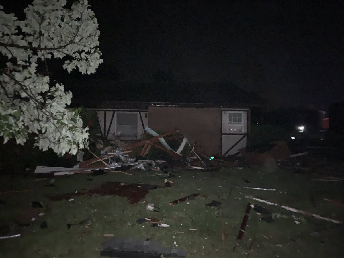 Just got a first look at damage on Bruns Ave in Celina. Virtually an entire neighborhood destroyed. Hard to show all homes in dark, but MANY look like this