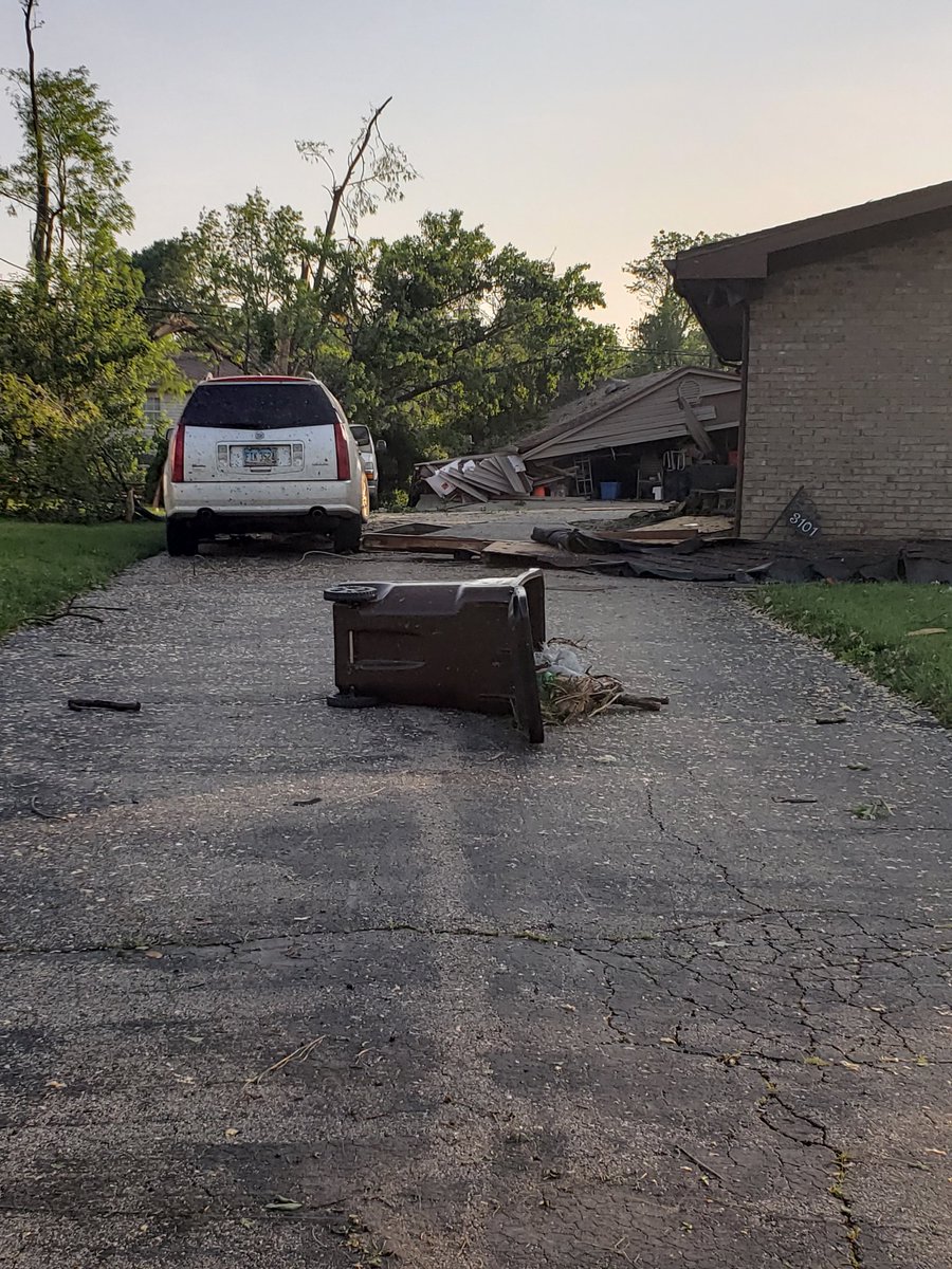 Daytime view of tornado damage in Dayton, Ohio. Area is also without power.