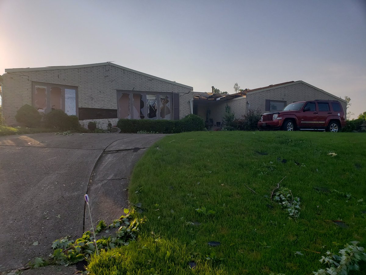 Daytime view of tornado damage in Dayton, Ohio. Area is also without power.