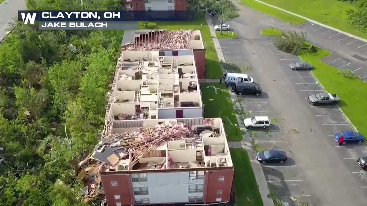 Aerial view of tornado destruction in Ohio.