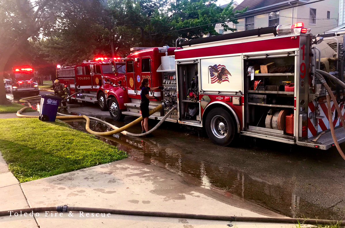 Toledo Fire crews on scene, 600 Blk of E Hudson, large residential garage fire with exposures side bravo and charlie involved. Crews were unable to save the main fire structure but limited damage to adjoining structures. No injuries reported. Fire Investors responding.   