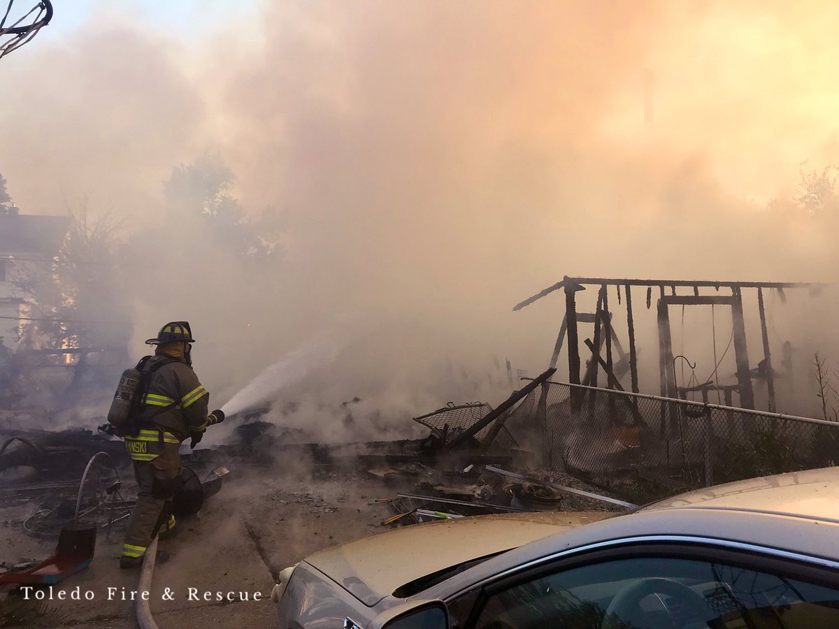 Toledo Fire crews on scene, 600 Blk of E Hudson, large residential garage fire with exposures side bravo and charlie involved. Crews were unable to save the main fire structure but limited damage to adjoining structures. No injuries reported. Fire Investors responding.   