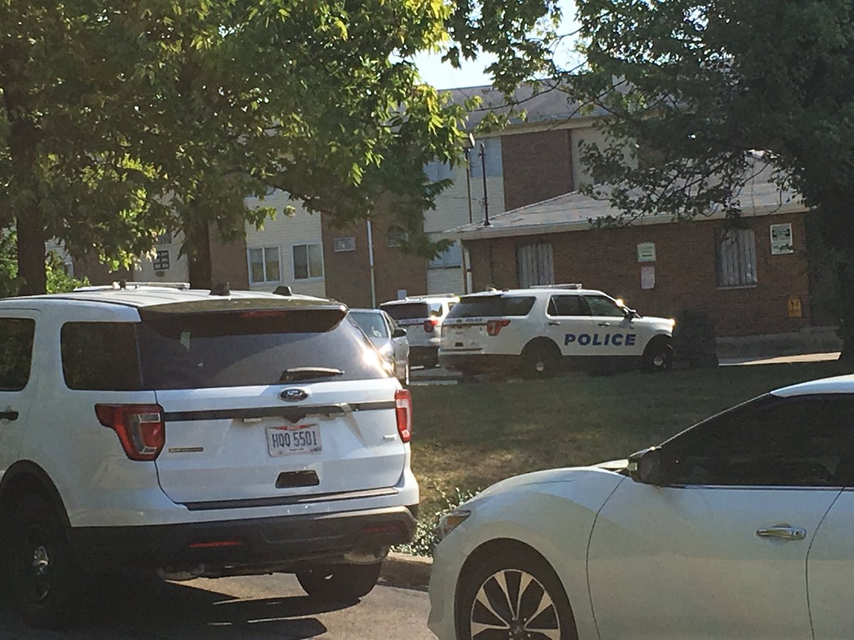 On the scene at Reid's Valley view apartments on Westwood Northern Blvd where three people were shot today and transported to the hospital. Police are searching for a suspect in the shootings who they say is also responsible for a shooting here last night.