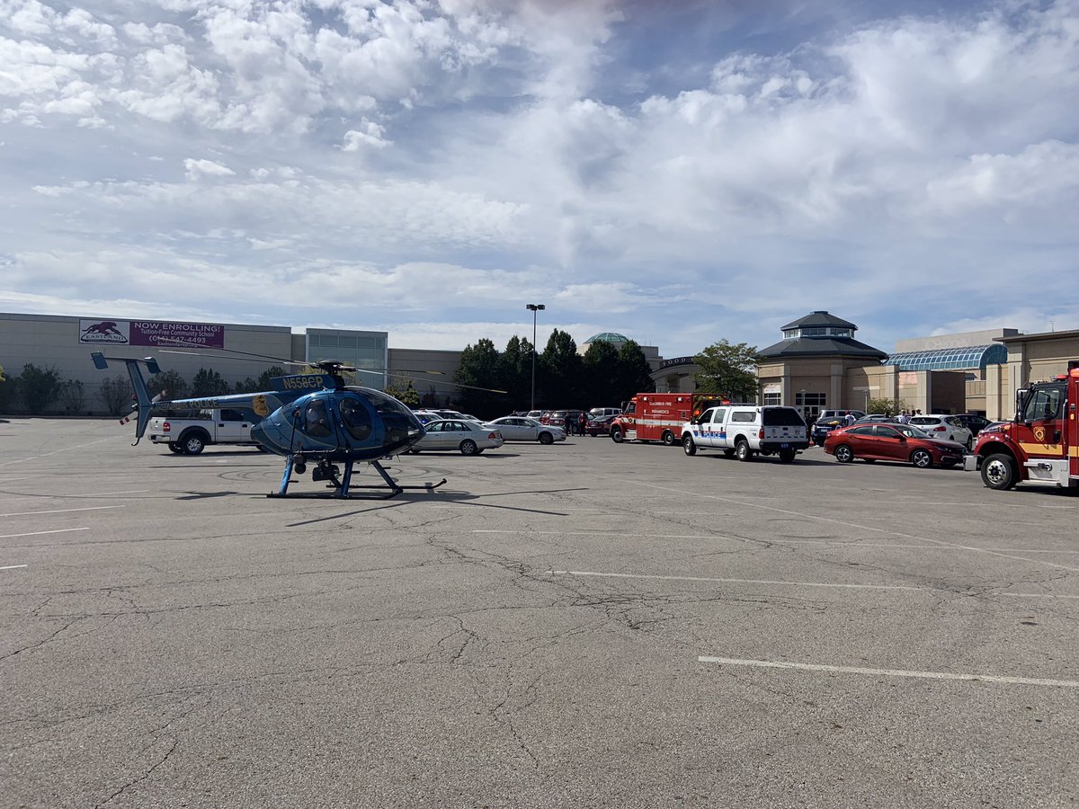 CPD's Helicopter Unit made a landing at Eastland Mall & arrested a shooting suspect.   The shooting happened minutes earlier near the food court area.  The victim's injuries are not life threatening.  