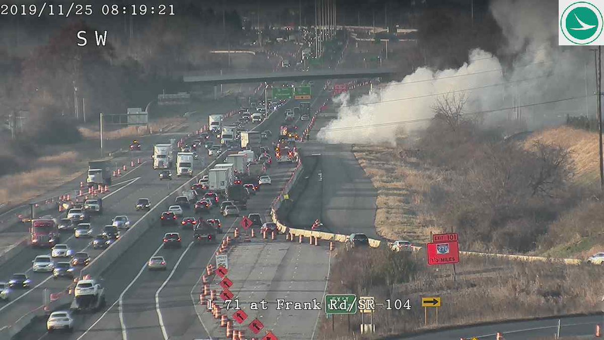 Car fire blocks the right lanes of I-71 SB near Frank Rd.  