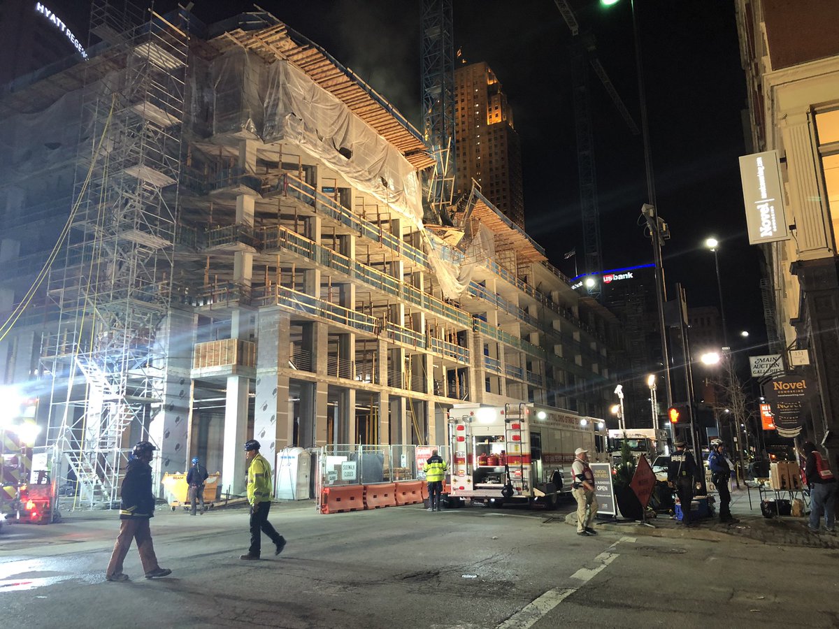 Crews have been at the site of the partial building collapse on 4th St. downtown all night search for a person who is still not accounted for.