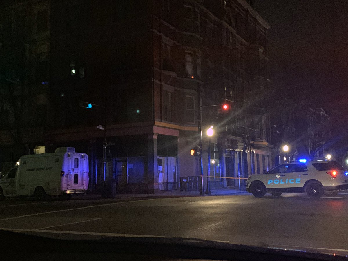 Police still have quite a bit blocked off downtown.  There are about a dozen evidence markers in the middle of the street on 9th and Race. 