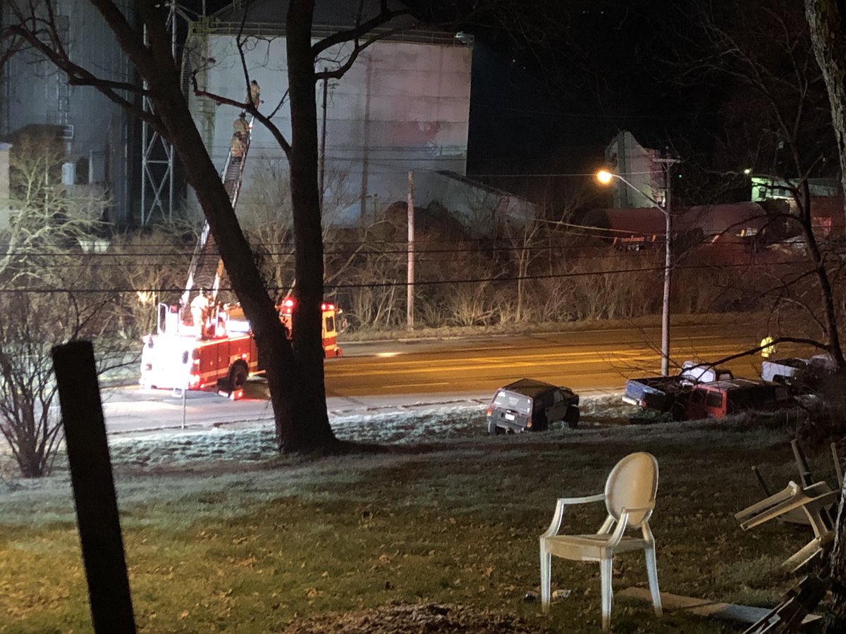 A train has derailed in Delhi, next to River Rd. Multiple emergency crews are on scene.   