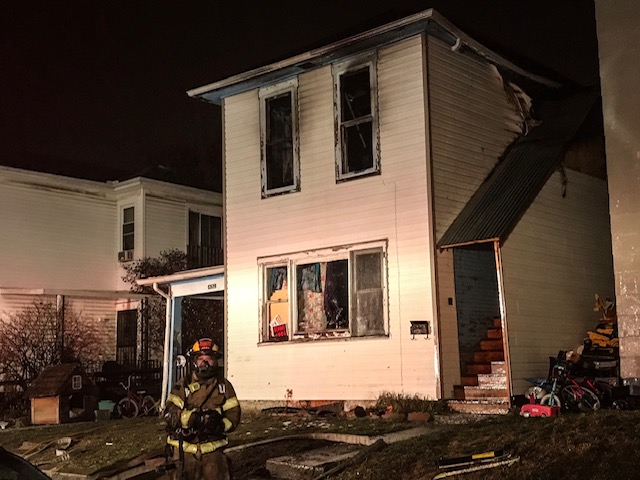 Two people were taken to a local hospital Thursday night after a fire broke out on the second story of a two-unit house.