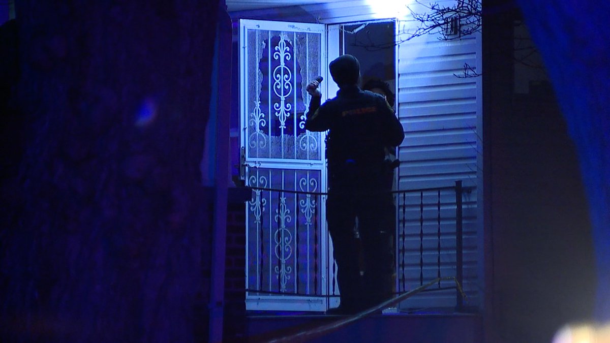 Shooting investigation on Erwin Street in Maple Heights. One person transported in unknown condition. Storm door window shattered, holes in the house and multiple casings in the street