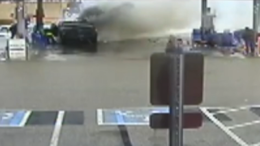 SUV Crashes Into Gas Pumps, Child Saved Seconds Before Vehicle Bursts Into Flames