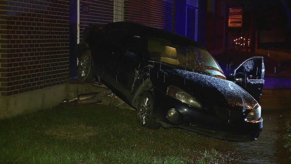 CPD investigate car crashed against  a store on Este Avenue. Vehicle found unoccupied.