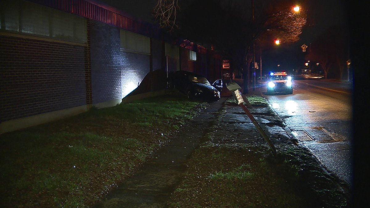 CPD investigate car crashed against  a store on Este Avenue. Vehicle found unoccupied.