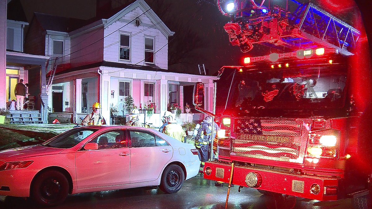 Structure fire 702 Vine Street in Dayton, KY.  Fire contained to left side apartment second floor and attic, one person evacuated. 