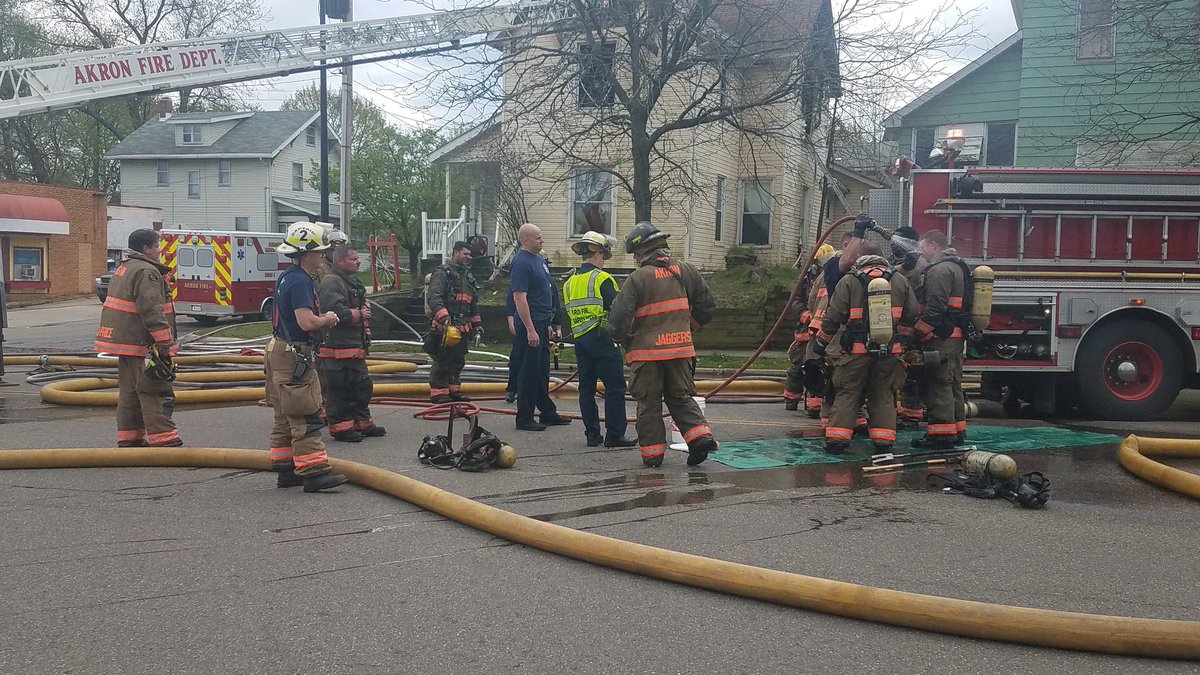 Akron Fire on scene at a house fire on E. Exchange St. The area is closed to through traffic from Arlington Street to Cleveland Ave. 