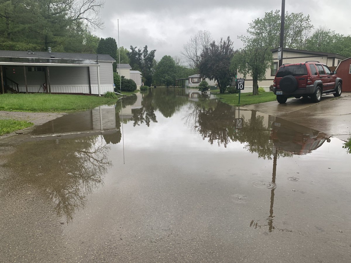 The rain this morning has been ridiculous. I just got to the Gregory Creek Mobile Home Park in Liberty Twsp., where firefighters had to use blowup boats to take people from their homes