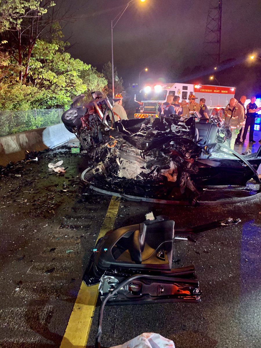 SB I71 tonight: Firefighters from Station 19 in Corryville arrived at this crash to find both drivers trapped in their cars, one of which was on fire. They rescued both drivers with seconds to spare