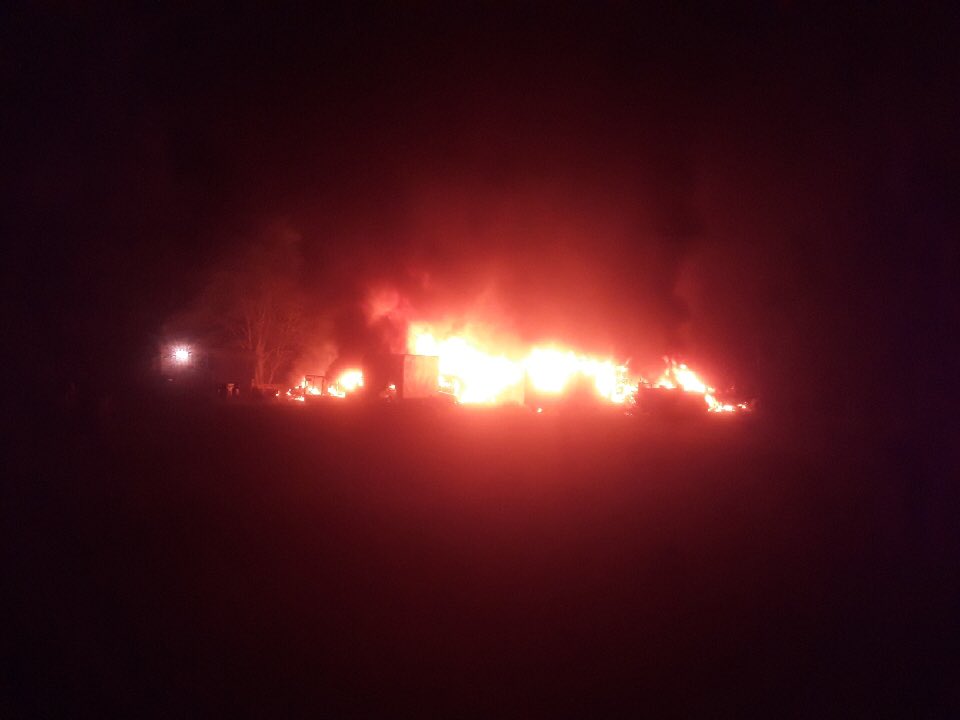 Detached garage and mobile home used for storage catch fire on Laurie St in Williamsburg, OH. Neighbors say entire woods was engulfed in flames. No one hurt, all residents are ok.