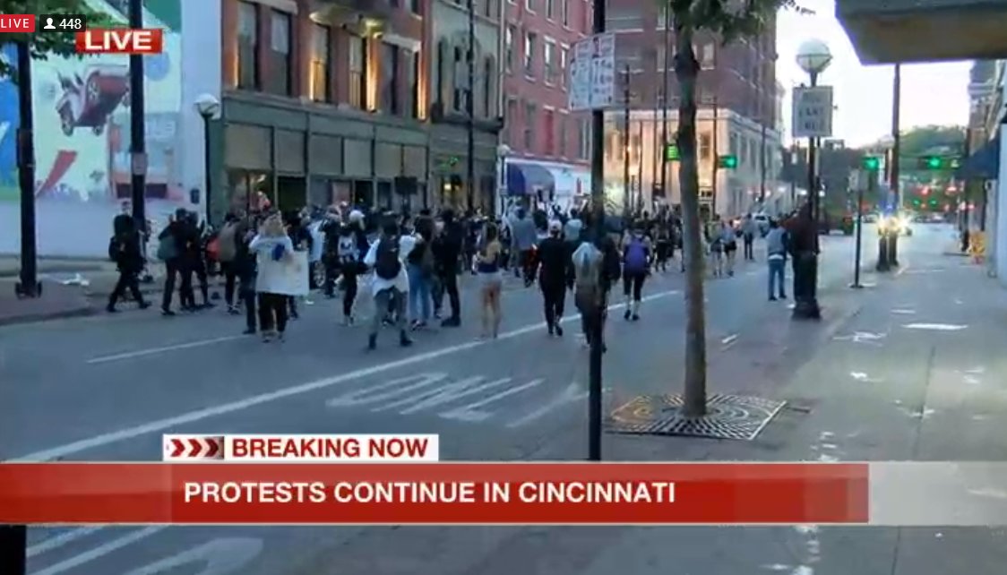 Teargas fired as hundreds of protesters remain at Hamilton County Courthouse as 9 p.m. Cincinnati curfew approaches.