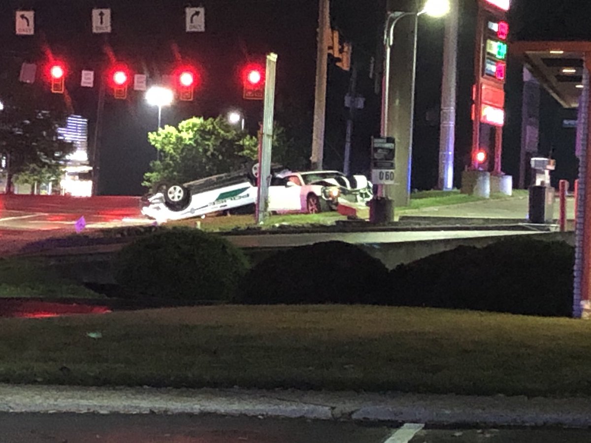 Green Twp police cruiser overturned after car accident at W Fork Rd and North Bend. 