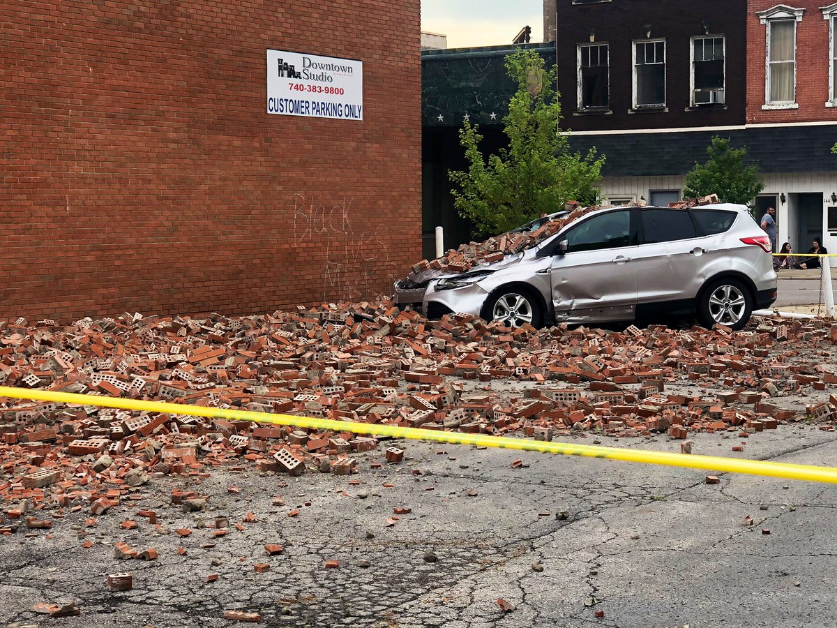 A car got crushed by bricks as a storm blew through Marion.  A brave woman was there to help.  She just happened to own a nearby store.  The name Brave Woman Boutique, of course.   @JessiStarkey shares the story