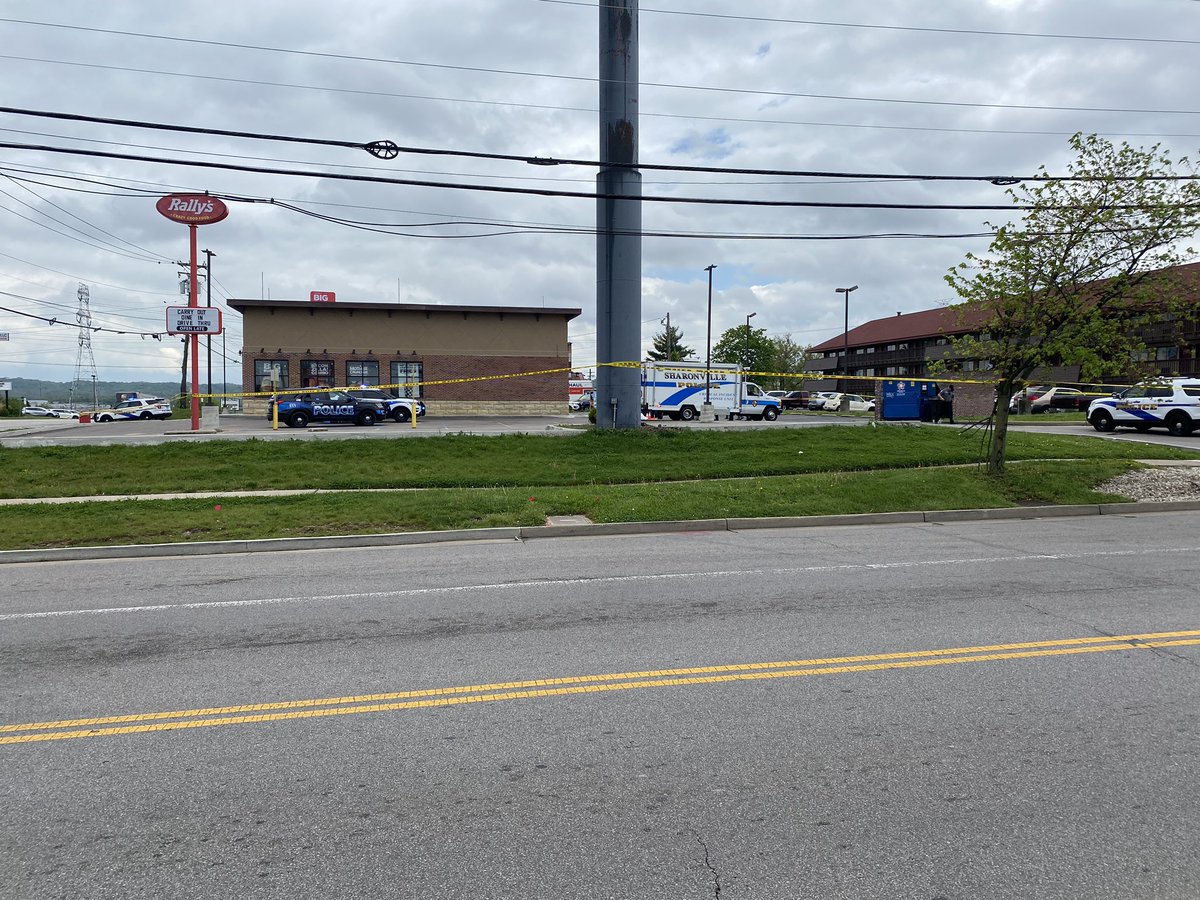 Police have confirmed a homicide at the Rally's in Sharonville.  Victim was shot multiple times in the drive through lane.  Police are looking for a black male wearing a blue shirt and baseball cap.  His car is described as a green Ford Thunderbird