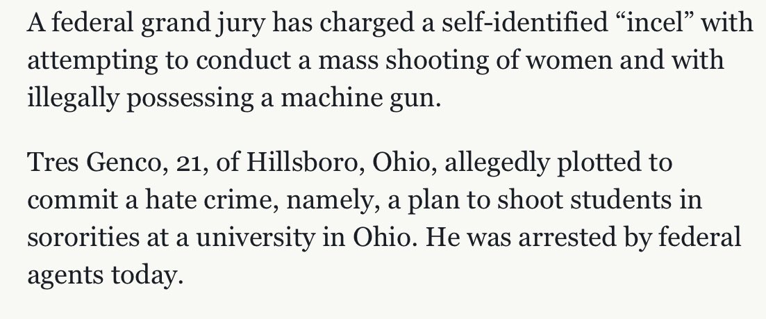 An incel with a machine gun planned a mass shooting of women in sororities at an Ohio university
