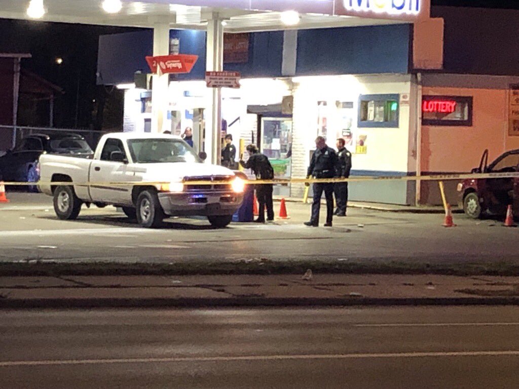 Scene of a shooting at the Mobil gas station on Central and Detroit 