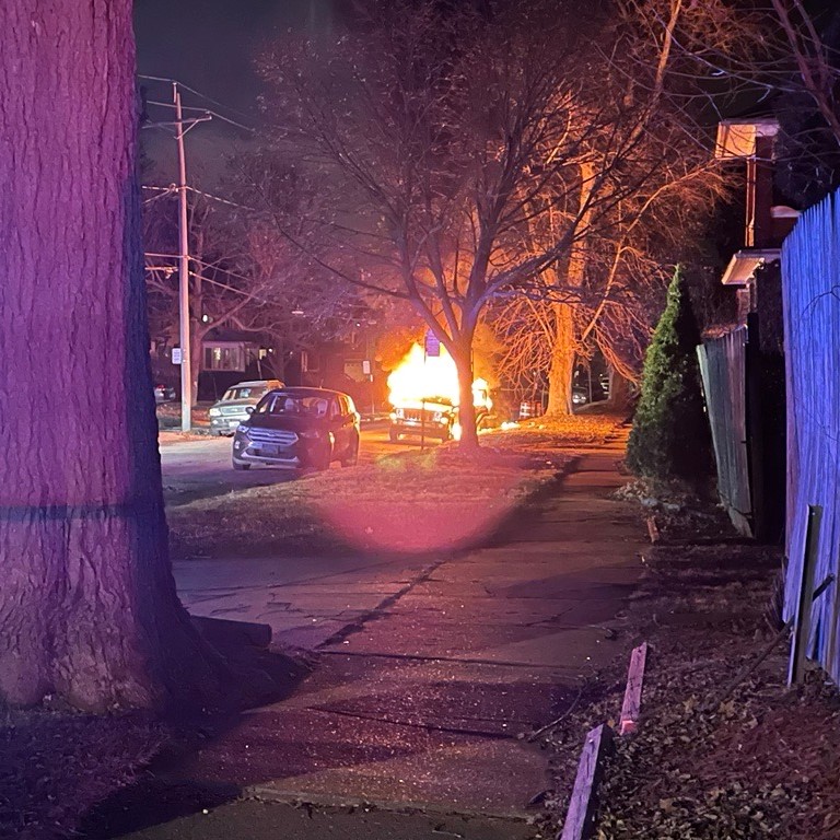 Emergency crews were on the scene late Thursday night after a car caught fire on Parkwood. There were no injuries reported