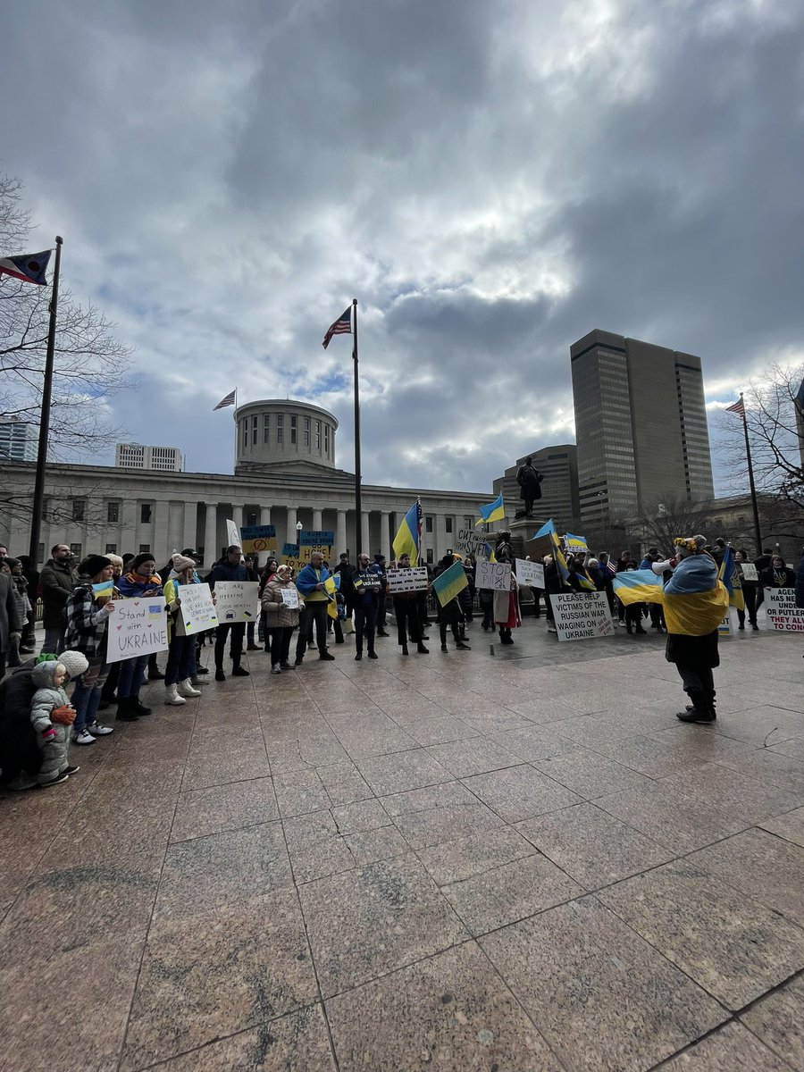 Ukraine supporters are gathered at the Ohio Statehouse in protest of Russian aggression.