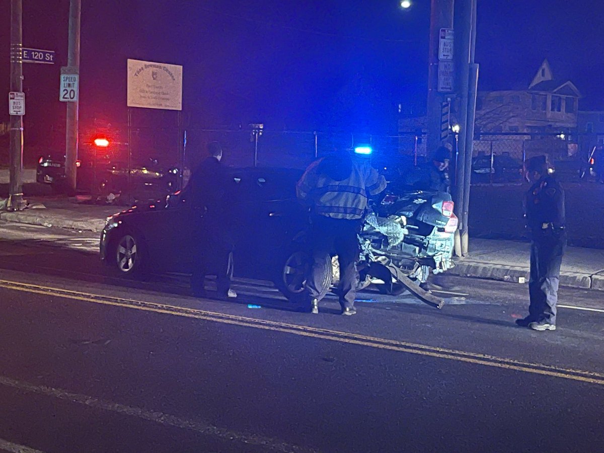 2 car MVA E 120th at Union. The van appeared to have a parked car from the rear at a high rate of speed. Minor injuries EMS was refused