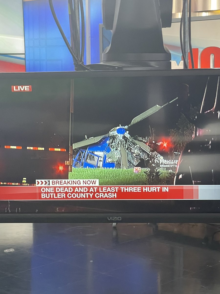 Medical helicopter crash in Butler County, responding to a accident where 1 fatality and 2 injuries. The chopper crashed after coming into contact with wires.