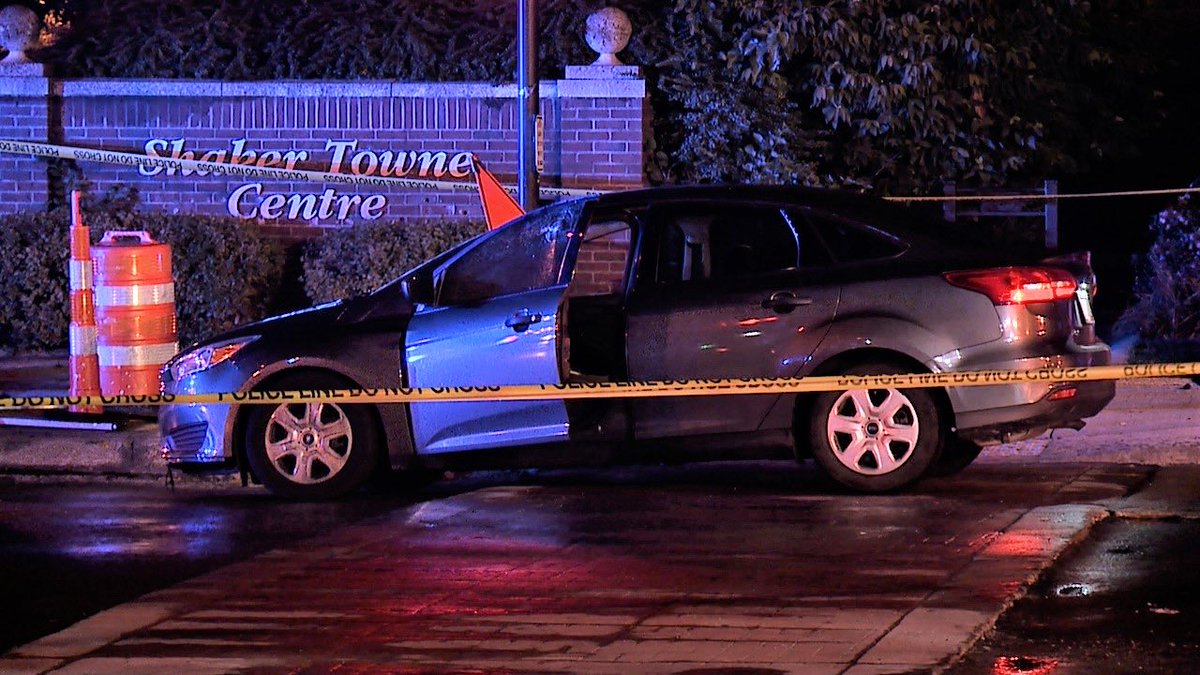 A look at the scene overnight from a shooting in shaker hts at Lee and Chagrin—man found shot outside a car—18. year old taken to ER in stable condition—invest ongoing