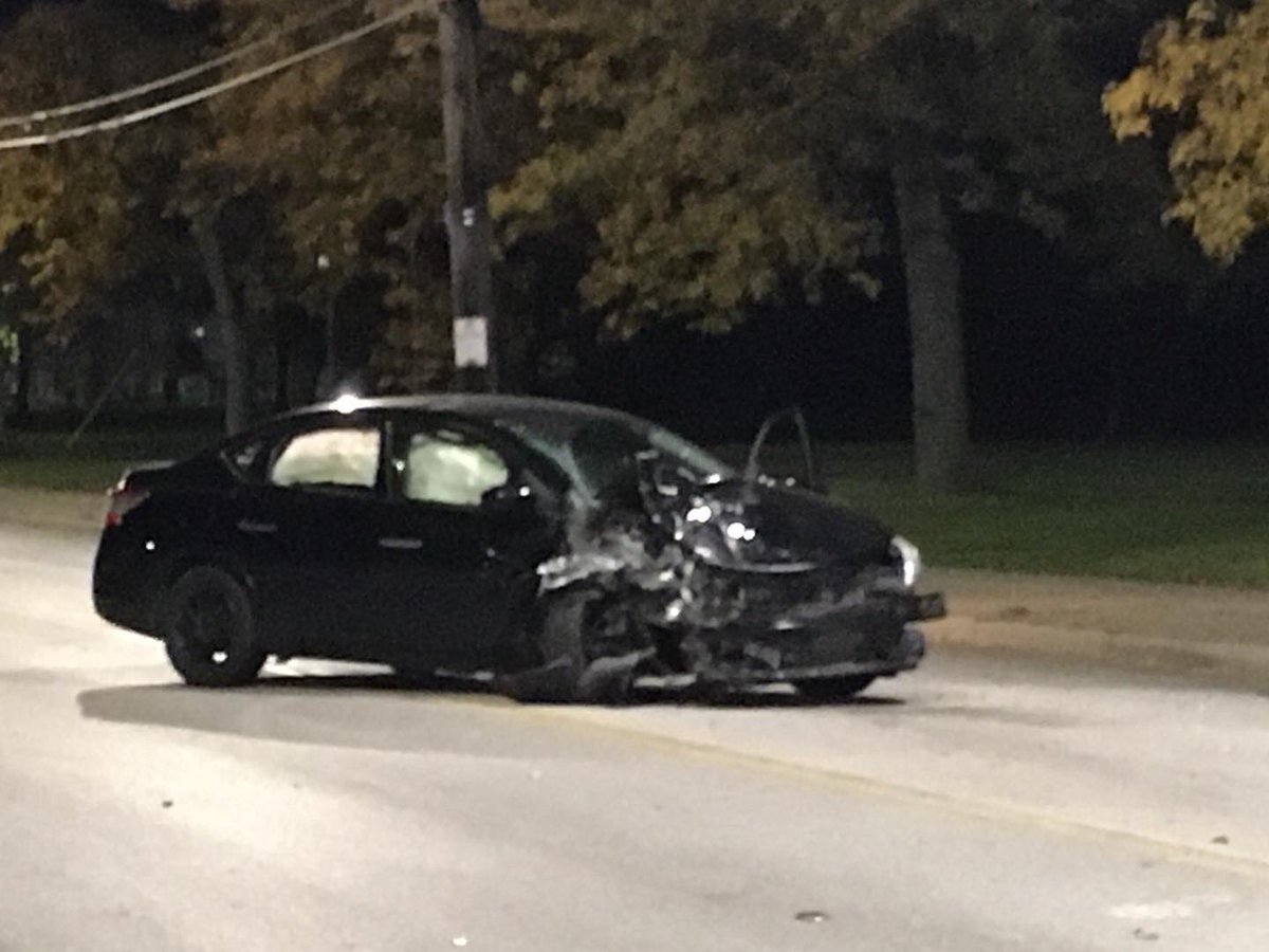 2 car mva at 75th and Kinsman Avenue a little after 2 AM Sat morning, the heavily damaged car was evading another accident and the other car swerved to avoid him but they still collided, one person was taken to the hospital with unknown injuries from the heavily damaged vehicle