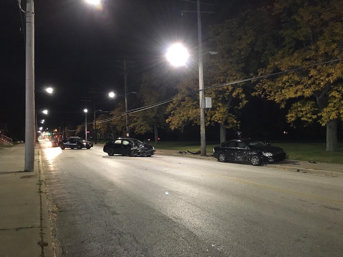 2 car mva at 75th and Kinsman Avenue a little after 2 AM Sat morning, the heavily damaged car was evading another accident and the other car swerved to avoid him but they still collided, one person was taken to the hospital with unknown injuries from the heavily damaged vehicle