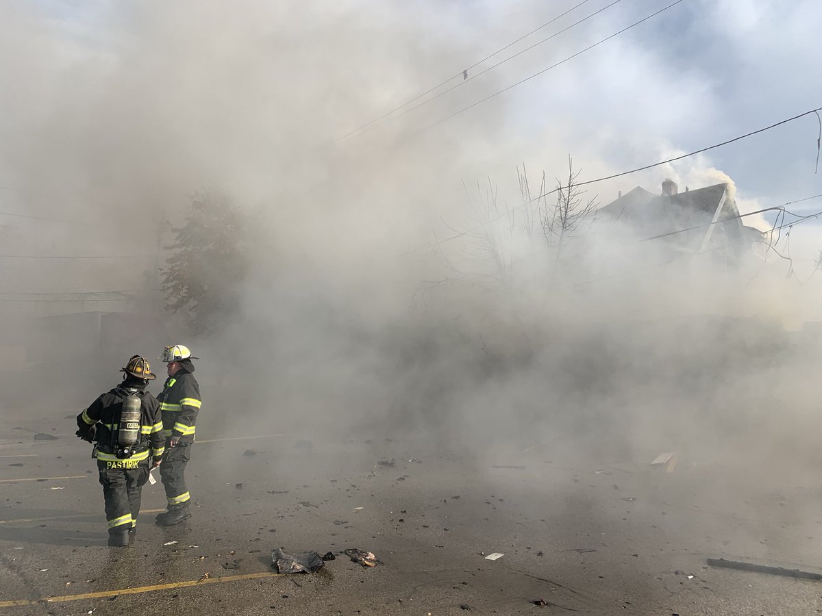 222 Alarm at Kinsman/E.145 in 5th Battalion. Began as fire in Auto Repair Shop. Multiple explosions and fire extended to neighboring occupied house. 11 CLEFIRE Companies on scene. Over 50 firefighters. Crews making progress. No injuries reported