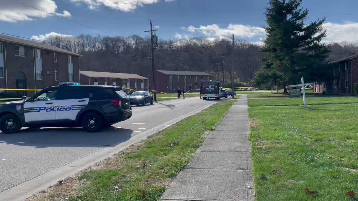 Scene at a confirmed shooting at the Southgate Apartments in Fairfield. Police tell one person was shot and transported to the hospital.   Expansive area around multiple buildings in the complex being investigated by police