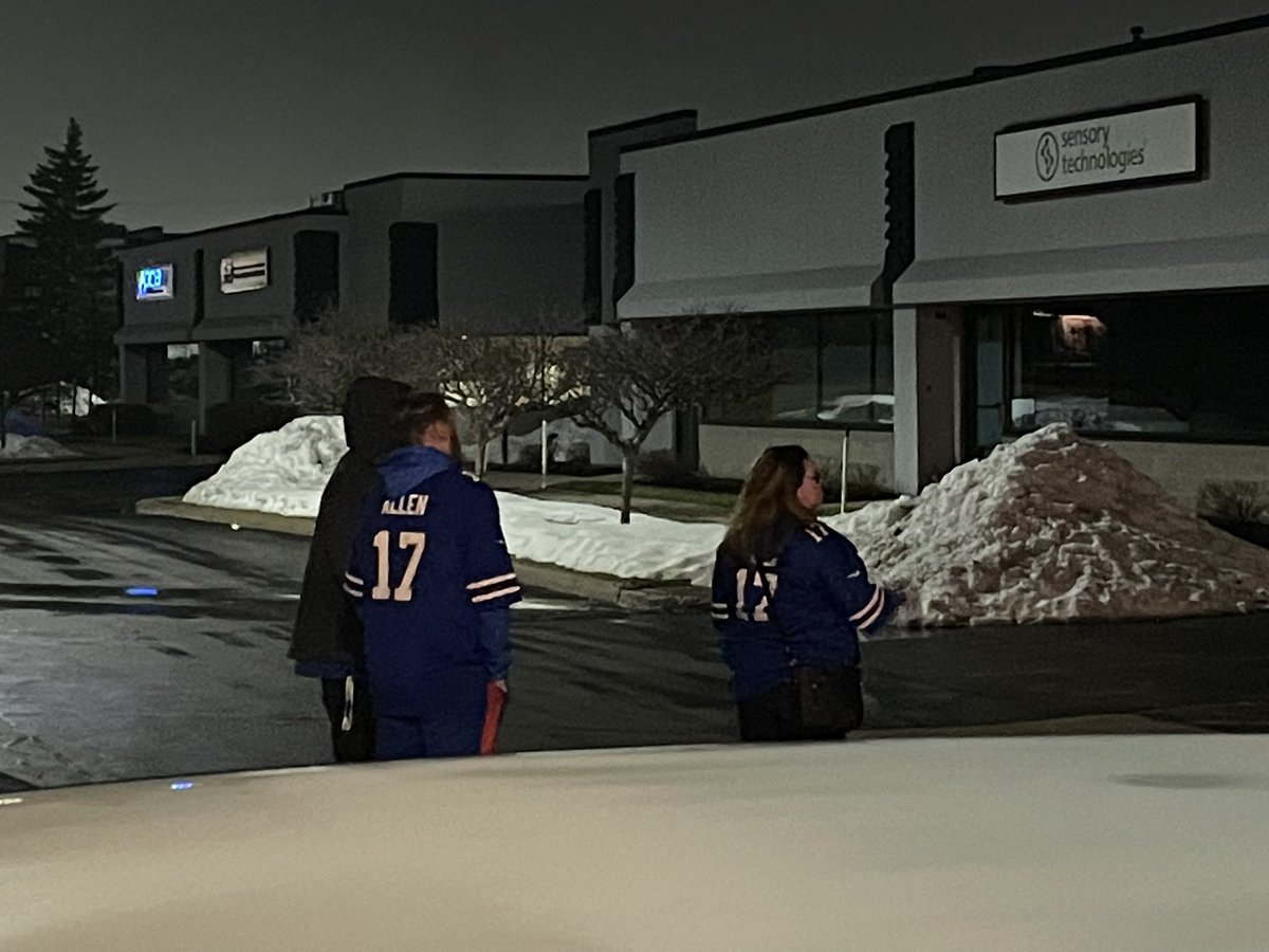 Police are blocking the usual entrance where fans access the arrival of the Bills plane in Buffalo.  Some fans beginning to show up to show their support for a team in anguish upon arrival