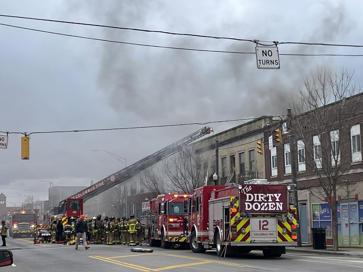 Emergency crews are on the scene of a large fire on West Broad Street.   It appears to of happened in the upstairs portion of this building