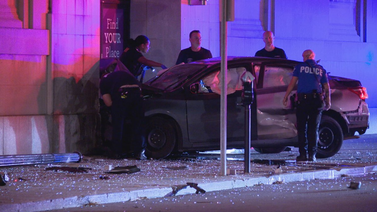 Two people were hospitalized following a crash in Downtown Cincinnati.