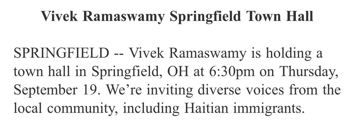 Vivek Ramaswamy is hosting a town hall in Springfield, Ohio on Thursday