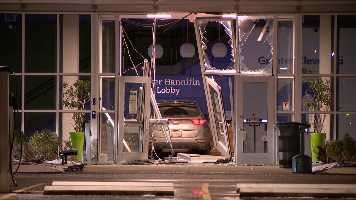 So a car is inside the lobby of the brand new Greater Cleveland Food Bank on Coit. CPD officers are inside clearing the building. More questions than answers at this point but an employee said this seems intentional and that the car does not belong to an employee