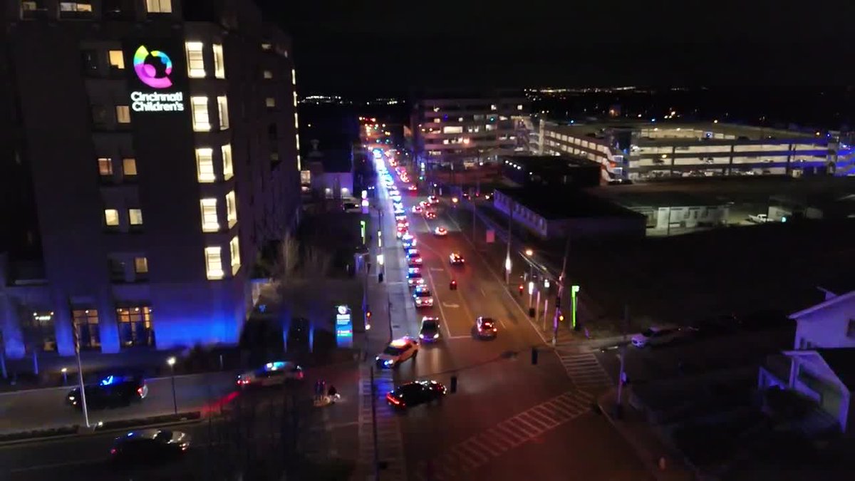 Dozens of police officers, sheriff's deputies, firefighters, and more came out to light up the night for patients at Cincinnati Children's Hospital and more