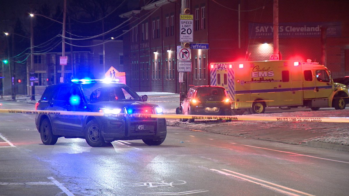 Cleveland police working a crime scene along Warner near Jeffries. EMS tells us two DOA males on scene. SUV into a pole here with slight damage. No casings that I can see on scene. Radio had it as a shooting. Working to learn more. Avoid the area