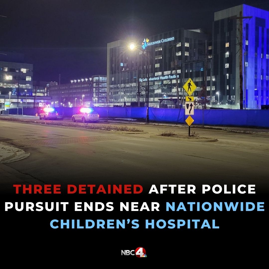 Three people have been detained after a police pursuit ended near Nationwide Children’s Hospital Friday night