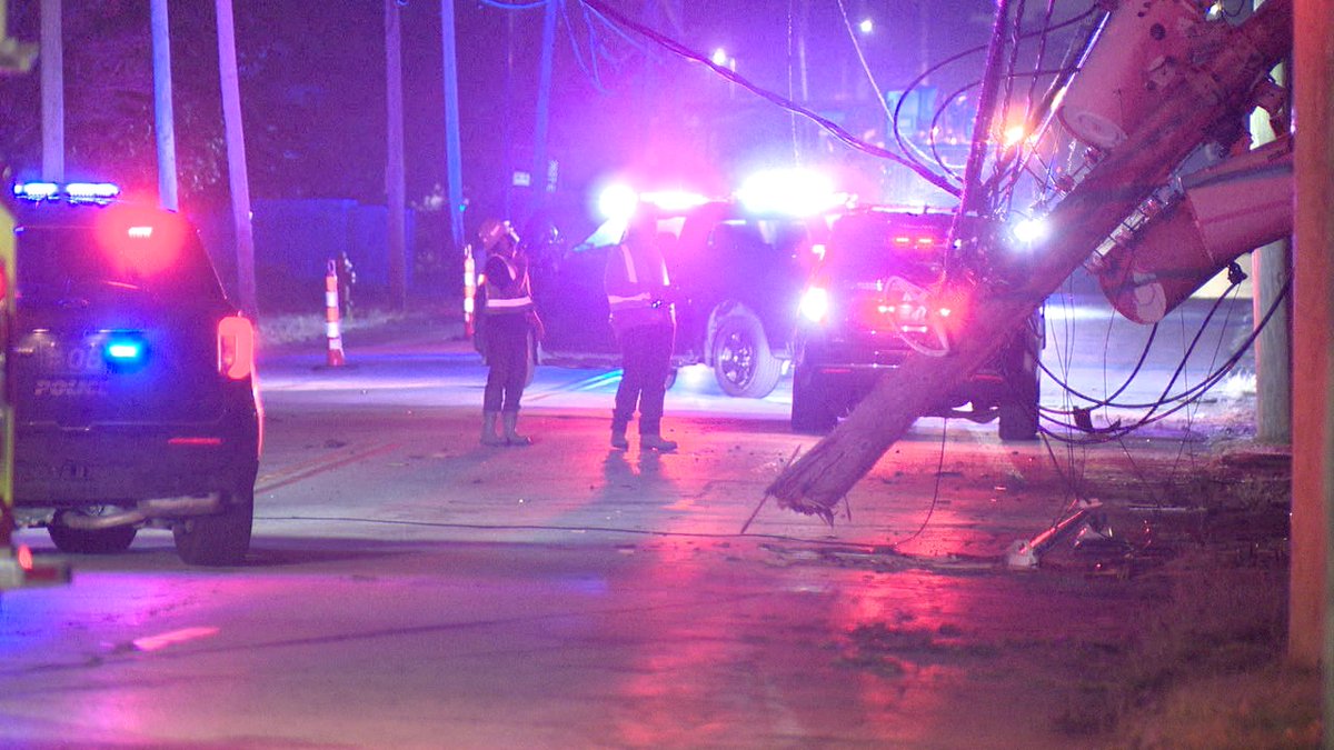 Big mess in Maple Heights on Libby. Police chase ended here with a crash into a pole. The pole is down and power is out to a lot of this area. Libby closed from Broadway to Lee. Lee Road has no power so the traffic signals are dark. Police search with a drone and K9 ongoing