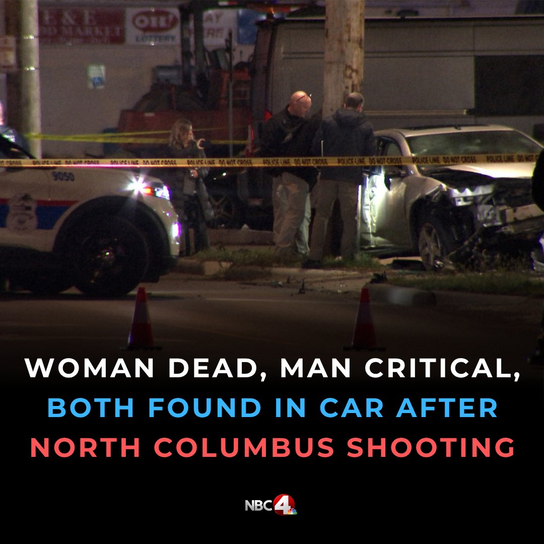 Two victims were found shot in a car, which had struck a pole and parked in a used car lot in north Columbus