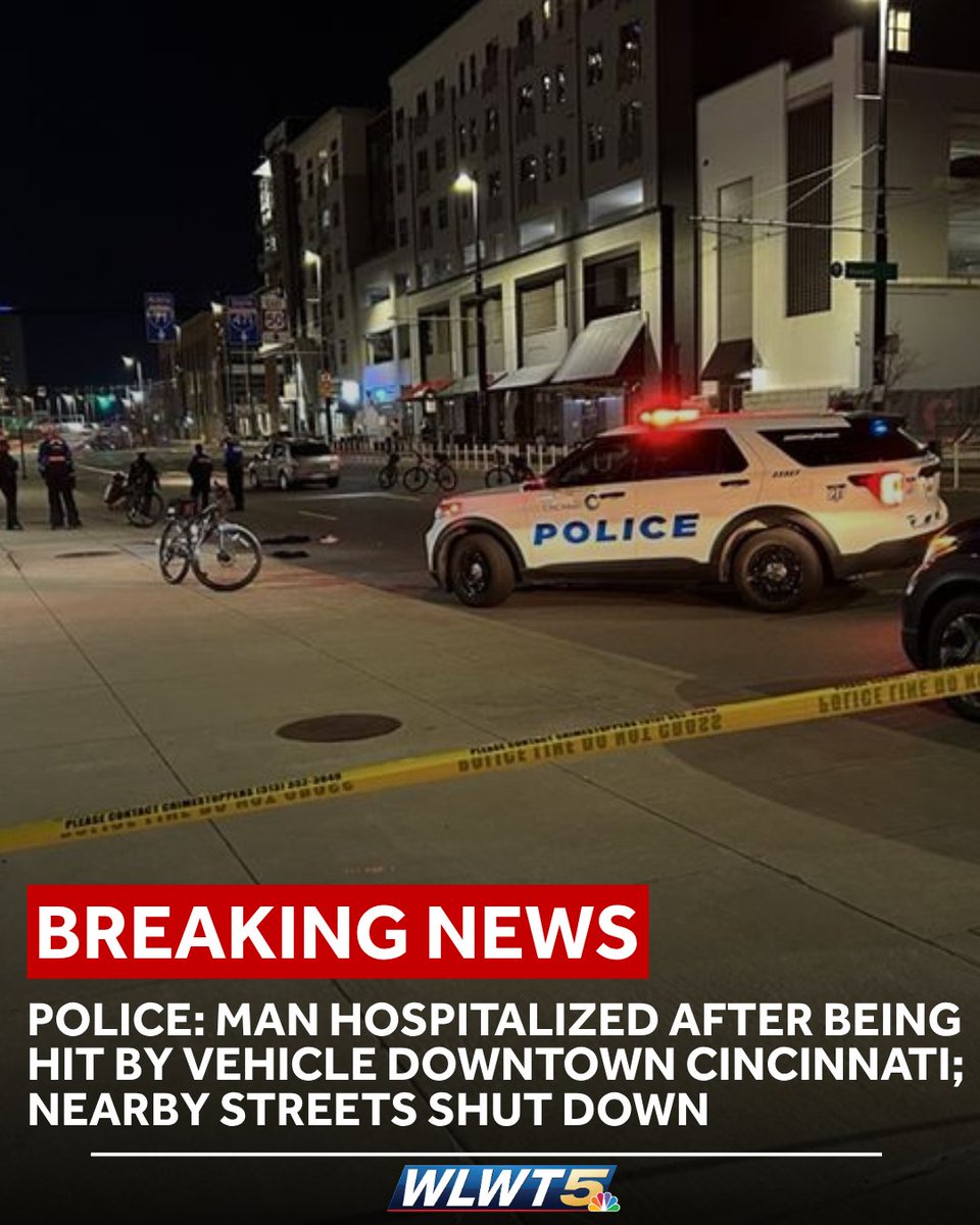A man was taken to the hospital after being hit by a vehicle in downtown Cincinnati.Nearby streets are being shut down while police investigate