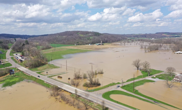 Drone shots show intense flooding in Millersburg, Ohio